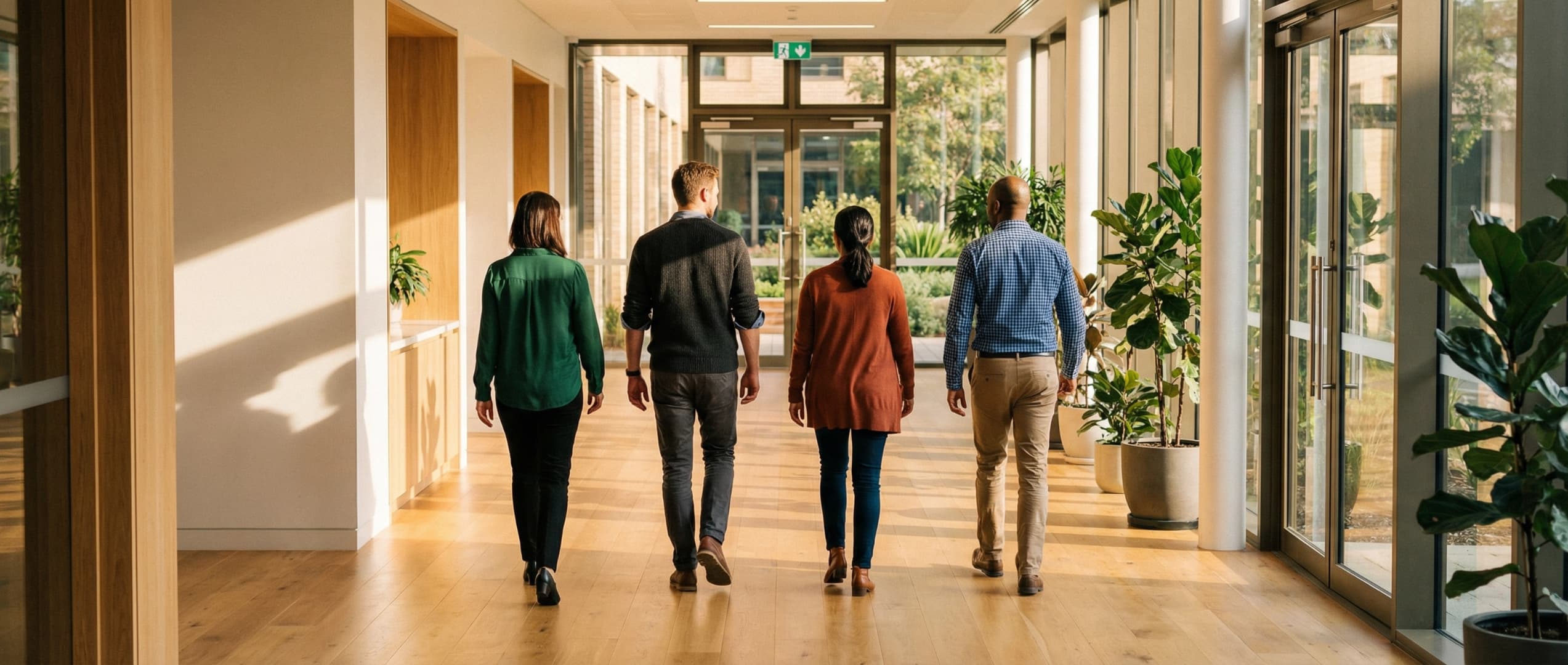 Modern training venue at dusk